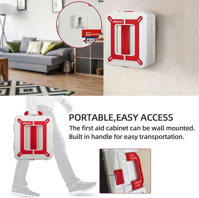 Large First Aid Kit for Business- Plastic Wall Mounted First Aid Box,Hard Case First Aid Kit, Emergency Kit for Car,Home,Offices - 408 Piece