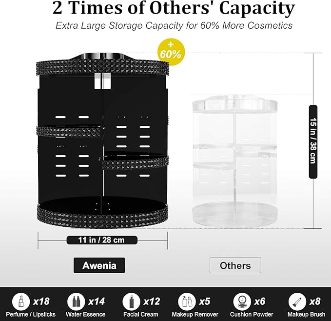 Awenia Makeup Organizer 360-Degree Rotating, Adjustable Makeup Storage, 7 Layers Large Capacity Cosmetic Storage Unit, Fits Different Types of Cosmetics and Accessories, Plus Size with Makeup Bag