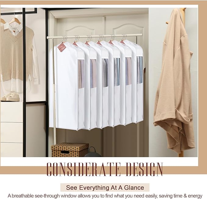 2 Sets 40'' x 24'' x 6'' Short Cotton Garment Bags for Hanging Clothes and Storage, 8 Cedar Blocks for Fresh Smell and Moth Protection, Breathable Covers for Closet Suits Fur Coats Sweaters