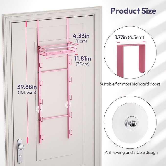 SWTYMIKI Over The Door Purse Organizer - Wall Mounted Handbag Organizer with 10 Hooks and Metal Basket, Hanging Purse Storage Rack Holds up to 10 Bags, Bag Rack Can Use As 1/2 Part, for Door, Closet