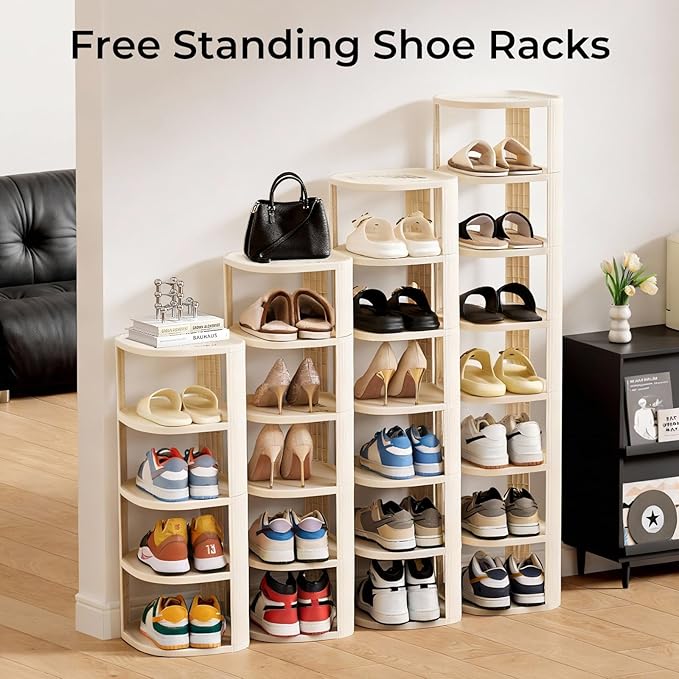 Vertical Shoe Rack 8 Tier Adjustable Shoe Organizer Small Shoe Shelf for Closet, Narrow Entryway, or Bedroom Easy to Assemble and Disassemble Holds Up to 8 Pairs of Shoes (White)