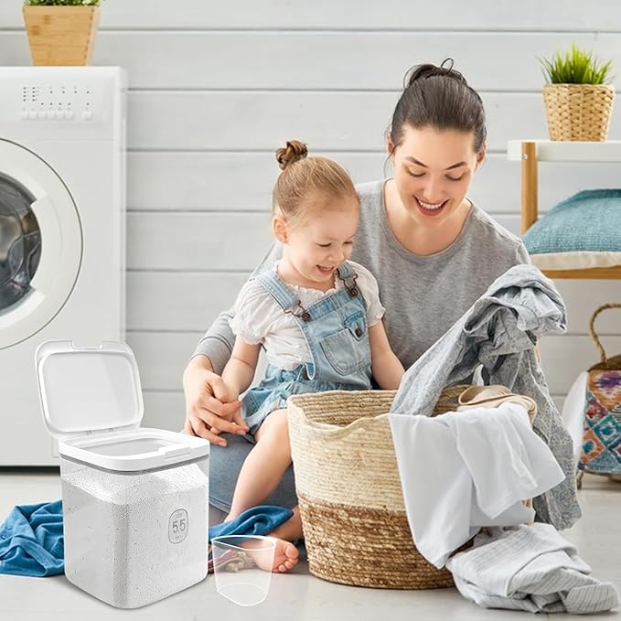 2 Pack 5.5L Laundry Detergent Dispenser with One-Press Lid, Laundry Powder Container for Laundry Room Organization and Storage Pod and Airtight Dishwasher Pod Holder for Bead Powder