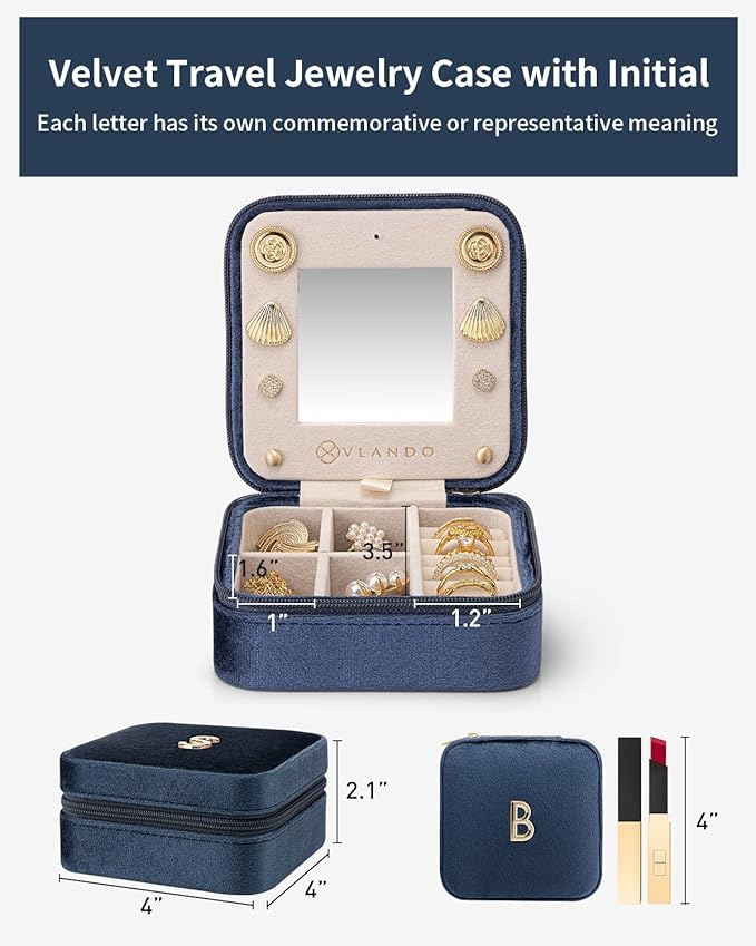 Vlando Preppy Stuff for Teen Girls, Girls Jewelry Box, Teen Girl Chid Gifts Trendy Stuff, Monogrammed Gifts Travel Jewelry Case, Gifts for Teen Girls, Things for Teen Girls - Letter B, Dark Blue