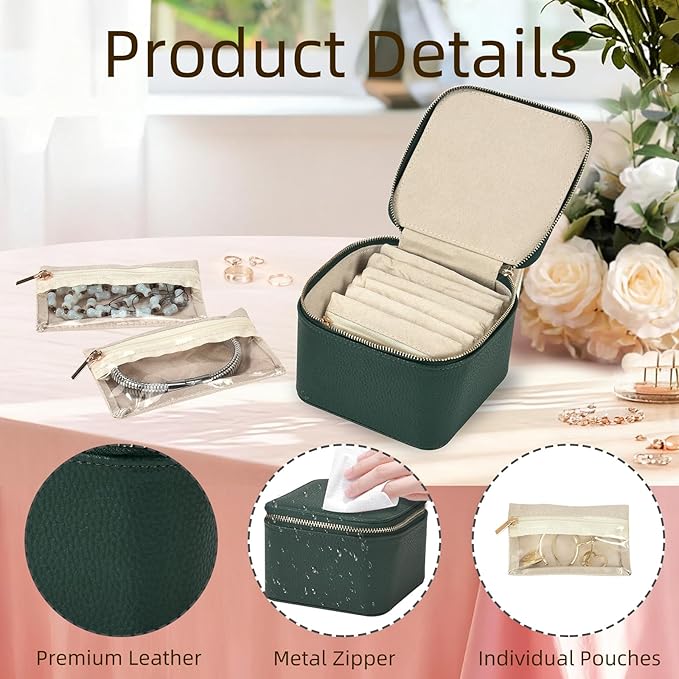 Small Travel Jewelry Box,Travel Jewelry Case with 6pcs Velvet Jewelry Pouches,Portable Jewelry Organizer Travel for Earring Bracelet Ring,Travel Jewelry Case Ideal for Travel & Home Organization
