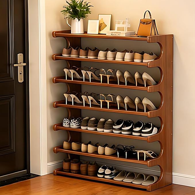 7-Tier Vertical Shoe Rack, Bamboo Free Standing Shoe Rack Shelf, Shoe Storage Stand, Entryway Shoe Tower, Vertical Shoe Organizer for Narrow Closet, Entryway, Hallway