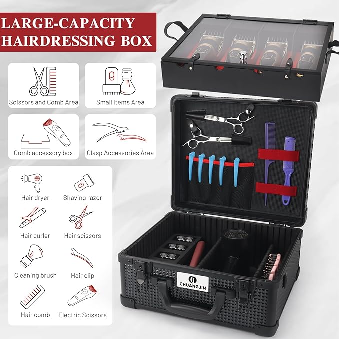 Large Barber Carrying Case, Hairdresser Tool Box Organizer Traveling Case, Portable Travel Barber Suitcase for Hair Stylist Pet Groomer Beauty Salon Makeup Artist