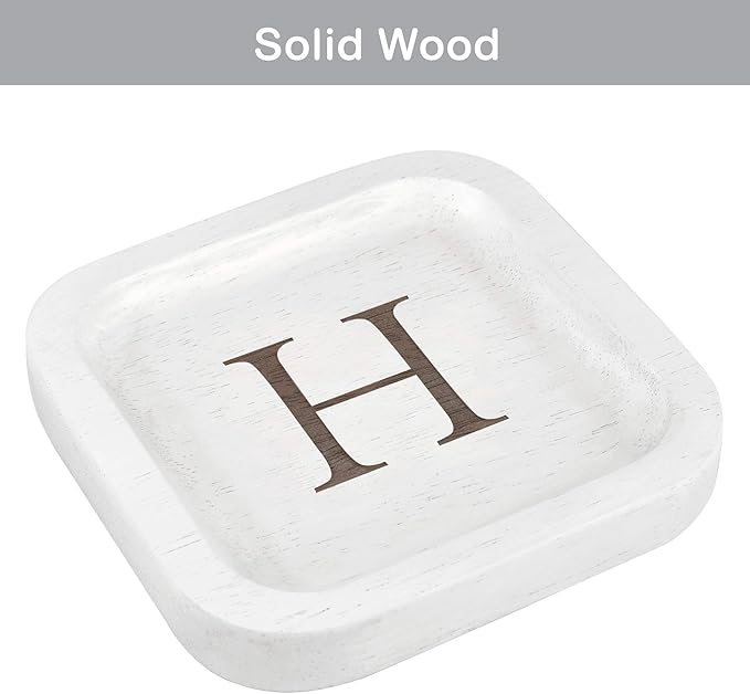 I'm Wooden Personalized Letter Catchall Valet Tray Trinket Dish Jewelry Tray Key Bowl Decorative Plate Organizing Ring Earrings Necklaces Bracelet Watch Coins Wallet Holder (6"x6" Sq White H)