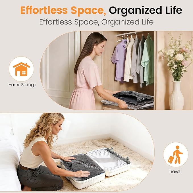 Vacuum Storage Bags Rechargeable Wireless Pump - 8 Pack Travel Storage Bags，Travel & Home Organizer Set, Multi-Size Space-Saving Bags, Perfect for Closet Luggage Bedding Clothing Storage