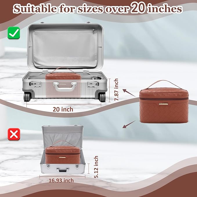 Dajasan Makeup Bag, Travel Cosmetic Bag, Makeup Organizer Bag, Makeup Organizer Case with Divider and Handle, Large Toiletry Bag for Women 11.81 x 6.7 x 7.09 Inch (Brown)