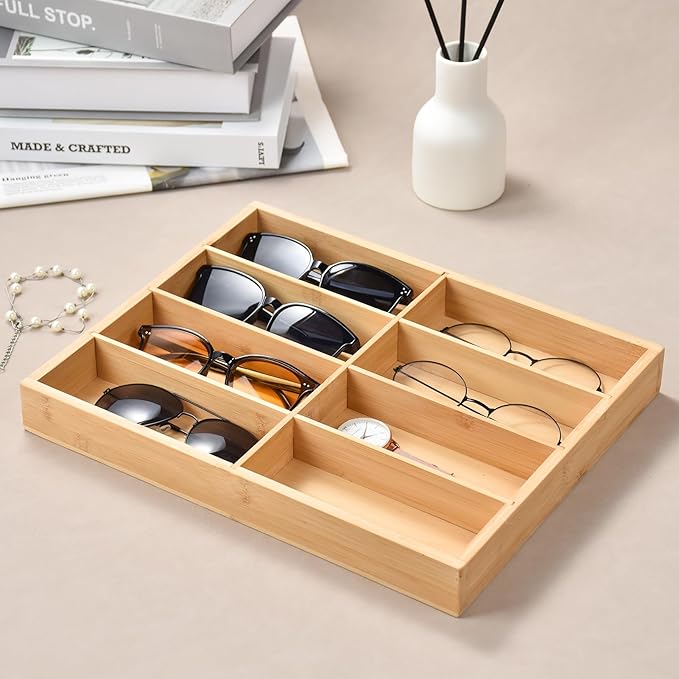 Natural bamboo Glasses Eyeglass Eyewear Sun glasses Sunglasses Box Storage Case Tray Display Showcase Organizer Box
