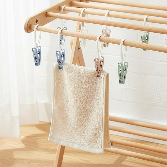 Frcctre 120 Pack Plastic Clothes Pins, Multi-Purpose Plastic Hanging Clips with Rope, Windproof Laundry Hooks Hanger Clips Clothespins Clothes Peg for Hanging Clothes Hat Towel Sock Gloves Photos