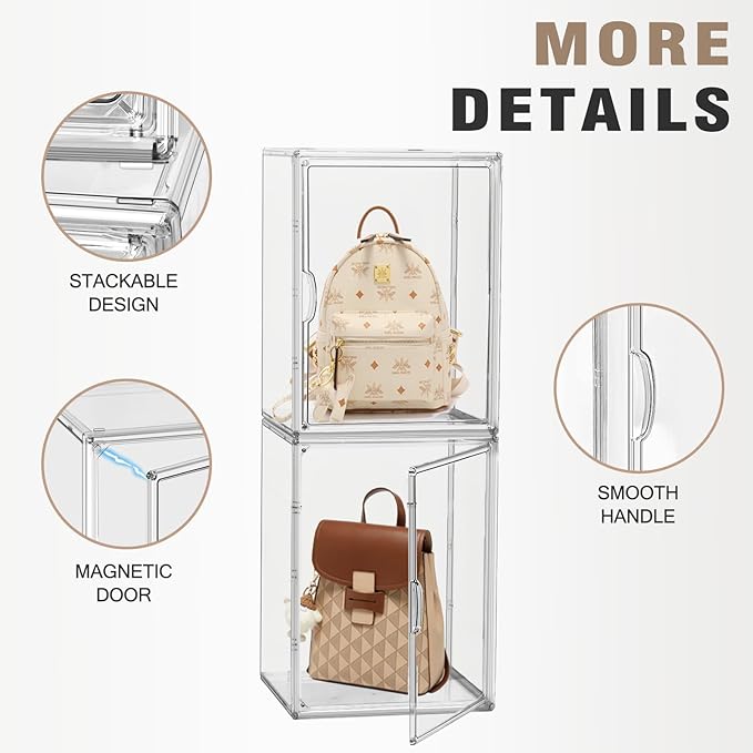 XX-Large 4 Pack Clear Plastic Handbag Storage Organizer for Closet Acrylic Display Case Purse Organizer Storage Bins for Boots, Big Bag, Collectibles, Cosmetic
