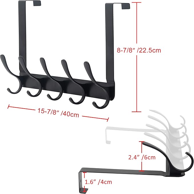 SKOLOO Over The Door Hook, Door Hanger Hooks for Hanging Clothes, Towels, Coats, Hats, Over The Door Towel Hook - Black, Assembly Required