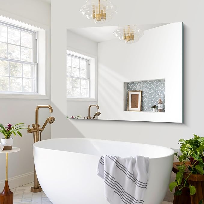 CILIBER Frameless Mirror, 40x48 Inch Large Bathroom Mirrors for Wall Over Sink, Upgraded Shatterproof Vanity Mirror with Polished Edge for Bathroom,Bedroom,Living Room and Entryway