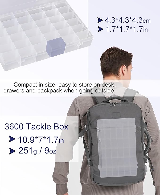 8 PCS 36 Grids Bead Organizer Box Plastic Box Clear Box Organizer 3600 Tackle Box Organizer Bead Containers Plastic Organizer Compartment Organizer Box Jewelry Earring Organizer (8 Pcs)