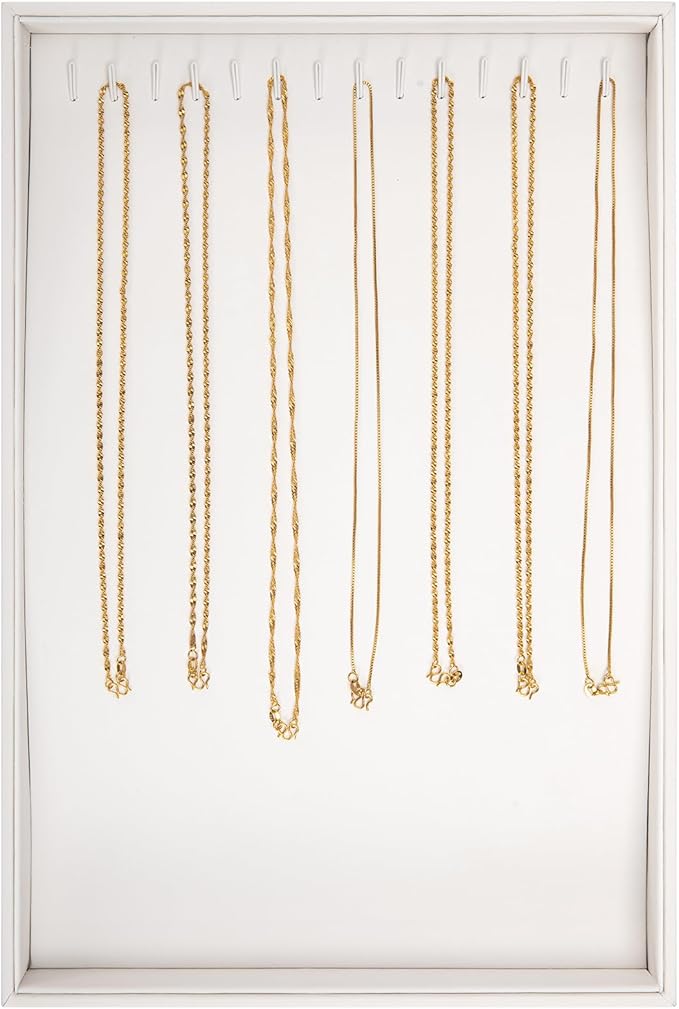 Polmart Stackable Necklace & Jewelry Organizer/Storage/Display Trays, White Leatherette (2-Pack)