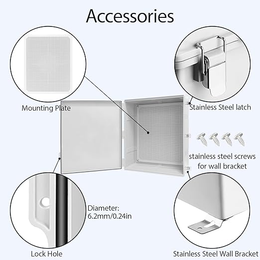 LeMotech Electrical Box, IP67 Waterproof Hinged Cover Stainless Steel Latch Junction Box, ABS Plastic Electrical Enclosure with Mounting Plate,Wall Brackets, Cable Glands,24.8"x20.8"x9.8",Grey