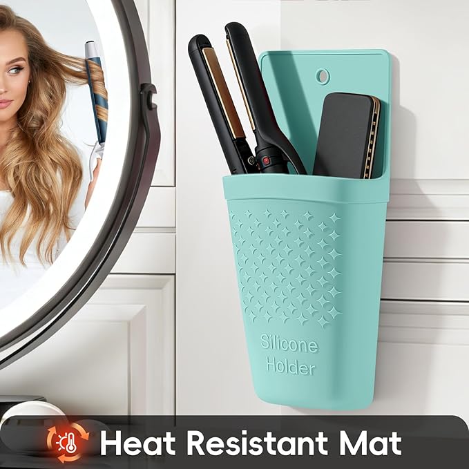 ZAKRA Curling Iron Holder,Heat Resistant Silicone Holder for Flat Iron,Hair Straightener,Hot Hair Tools,Vanity Accessories Organizer(Mintgreen)