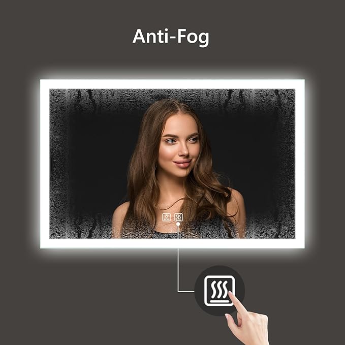 APRILSOUL 40x32 Inch LED Mirror for Bathroom, Led Vanity Mirror with Front and Backlit, 3 Color Lights, Memory Function, Anti-Fog and Dimmable Light (Horizontal/Vertical)