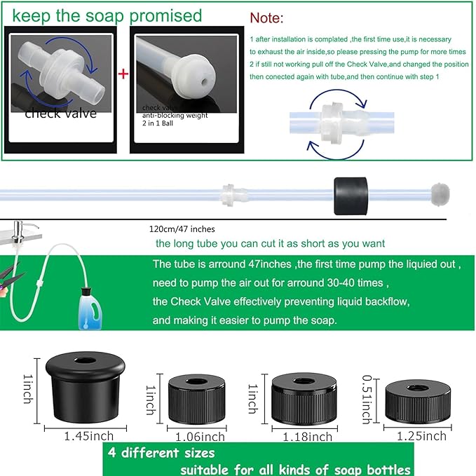 Sink Soap Dispenser Tube 47" with Check Valve, Kitchen Dish Detergent Dispenser Tubing, Under Sink Dispenser Extension Hose for Prevent Backflow Countertop Kitchen Sink Accessories 2sets Pack