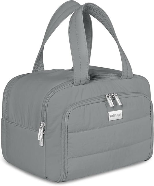 TOPDesign Travel Toiletry Bag for Women, Puffer Large Toiletry Bag, Lightweight Cosmetic Makeup Organizer with Handle for Traveling, Accessories, Essentials, Toiletries (Grey)