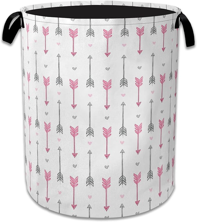 Pink Arrow Laundry Basket Collapsible Laundry Hamper with Handle, Oxford Clothes Toy Storage Bin for Bathroom Bedroom Room Decor, Gift Basket 16" X 20.8"