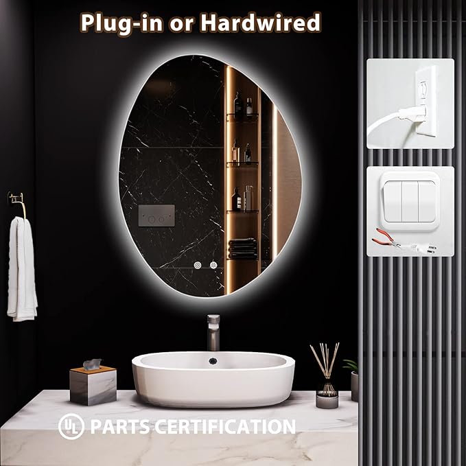 WallBeyond LED Bathroom Mirror with Lights, 24 x 32 Inch Led Bathroom Vanity Mirror for Wall, Anti Fog Mirror for Bathroom, 3 Colors and Dimmable Light, Horizontal/Vertical
