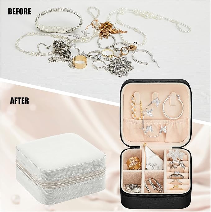 Taiyin 12 Pcs Travel Jewelry Case, Valentines Day Gifts for Her- Small Jewelry Organizer Box Bridesmaid Gifts for Women Girls (White,Black)