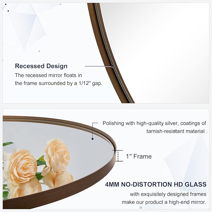 Andy Star Bronze Bathroom Mirror, 24x36 Brushed Bronze Oval Mirror, Oval Wall Mirror, Oval Vanity Mirror Metal Frame Deep 1’’ Hang Vertical or Horizontal