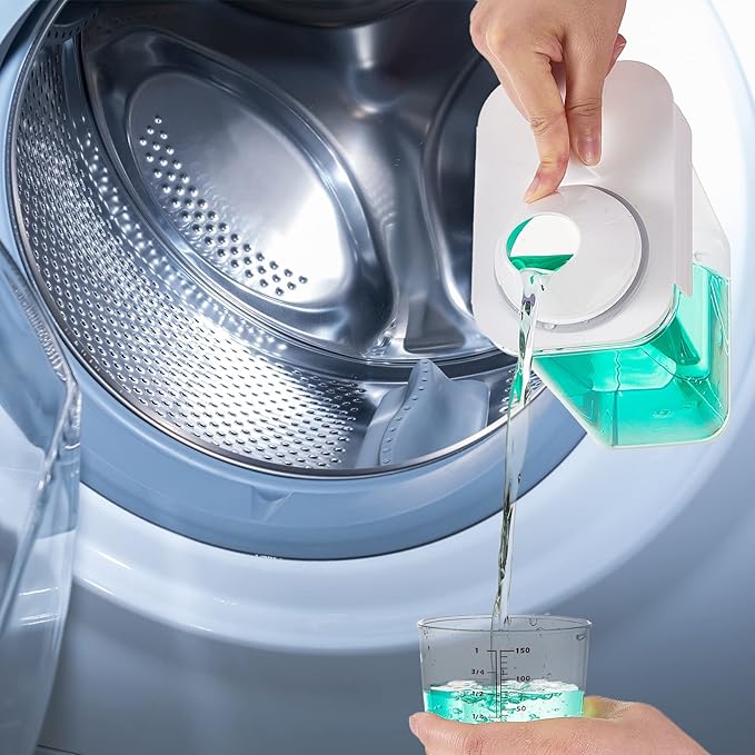 Tatuo 3 Pack Laundry Detergent Dispenser 61 oz Clear Liquid Container with 6 Removable Labels, Fabric Softener Pet Plastic Detergent Dispenser for Laundry Room Organization and Storage