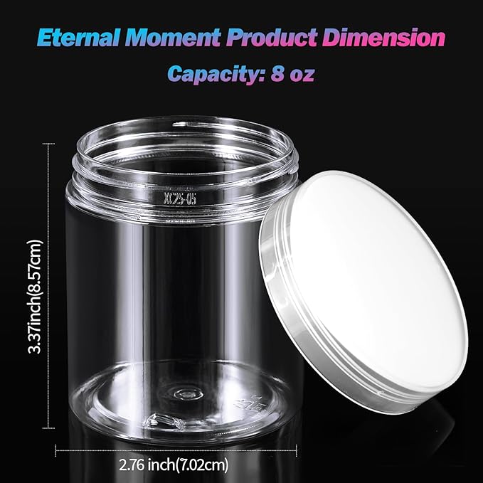 Eternal Moment 36 Pack 8 OZ Plastic Jars Round Clear Cosmetic Container Jars with Clear Lids, Perfect for Lotion, Slime，Cream, Ointments, Makeup, Eye Shadow, Samples, Pot, Travel Storage