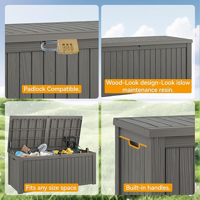 180 Gallon Outdoor Storage Box, Resin Deck Boxes Outdoor Waterproof For Patio Furniture, Garden Tools, Pool Supplies, Lockable And UV Resistant (Striped Gray)