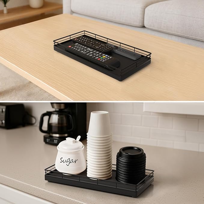 Bathroom Vanity Tray – 12" x 6" Oak Decorative Wooden Tray for Toilet Tank Organizer, Wood Tray for Bathroom Countertop, Soap, Perfume Storage Vanity Dresser Decor for Bathroom Essentials Black