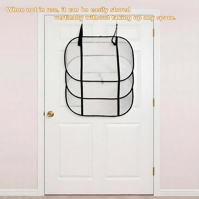 SAMJANE Sweater Drying Rack Hanging – Lay-Flat Warp-Knit Airflow Mesh for Delicates, 3-Tier Foldable Space-Saving Door-Hanging Design for Fast Drying & No Deformation in Small Spaces (Black - 3 Pack)