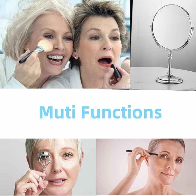 Silver Makeup Mirror 1X/10X Free Standing 8 Inches 360 Swivel Dual-Sided Tabletop Makeup Mirror, Metal
