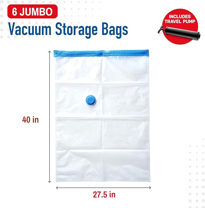 12 Pack Variety Vacuum Storage Bags for Comforters, Blankets & Clothes – Vacuum Sealed Compression Bags with Hand Pump – Space Saver Storage Bags for Bedding, Moving, Travel & Organization (6L & 6XL)