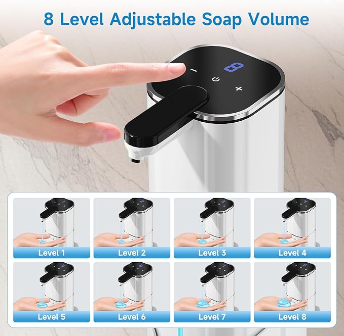 CATIRE Upgraded Larger Capacity Automatic Soap Dispenser Touchless, 17.6oz Liquid Hand Soap Dispenser, Rechargeable 2000mAh, 8 Adjustable Levels, 2-in-1 Wall Mount & Countertop for Kitchen Bathroom