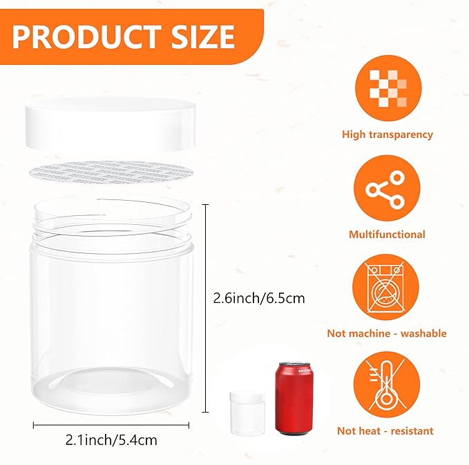 ihomecooker 84PCS 4oz/125ml Plastic Jars with Screw On White Lids Seal Stickers Bottle Lid,Clear Container for Storing Dry Food,Spice,Lotion, Cosmetic, Slime, Honey Jam, Cream, Butter