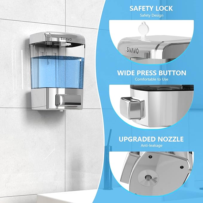 SVAVO Wall Mounted Soap Dispenser Kitchen Bathroom Manual Soap Dispenser Refillable Hand soap Dispenser for Liquid Contianers Shampoo Gel Chamber for Household Commerical 23.7oz (700ml) ABS