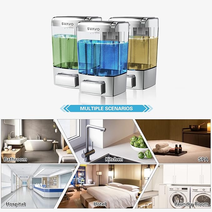 SVAVO Wall Mounted Soap Dispenser Kitchen Bathroom Manual Soap Dispenser Refillable Hand soap Dispenser for Liquid Contianers Shampoo Gel Chamber for Household Commerical 23.7oz (700ml) ABS