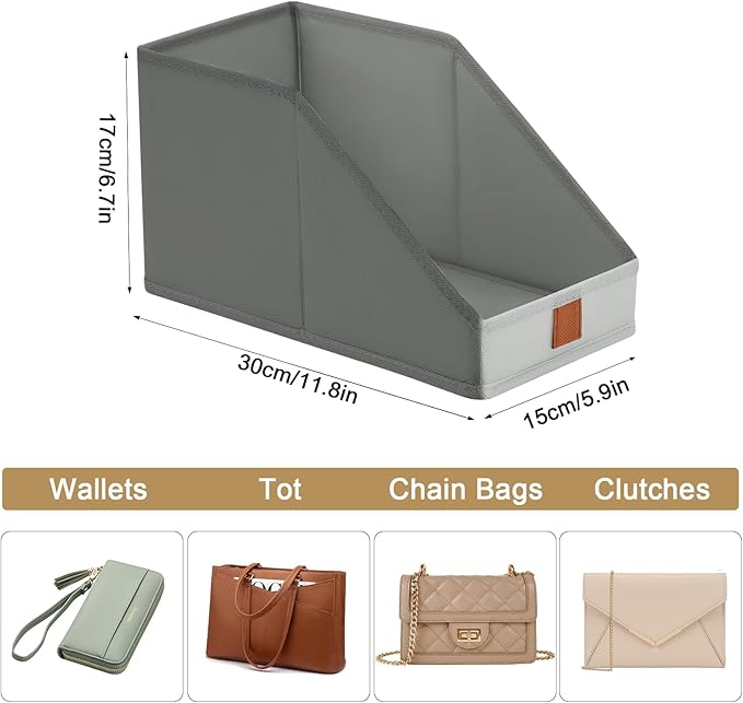 DIMJ Closet Organizers for Purses and Bag Storage, Small Storage Bins Foldable, Storage Baskets for Shelves, Wardrobe, Bedroom, Office - Fabric Cube Storage 4 Pack(Gray, 5.9 x 11.8 x 6.7 in)