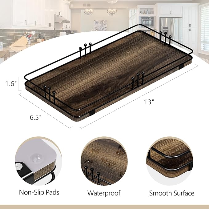 Toilet Paper Basket, Bathroom Basket for Counter Toiletries Towel Decor, Toilet Tank Tray, Guest Back of Toilet Organizer Storage, Vanity Tray for Perfume Makeup, Kitchen 13”x6.5” Brown-Black