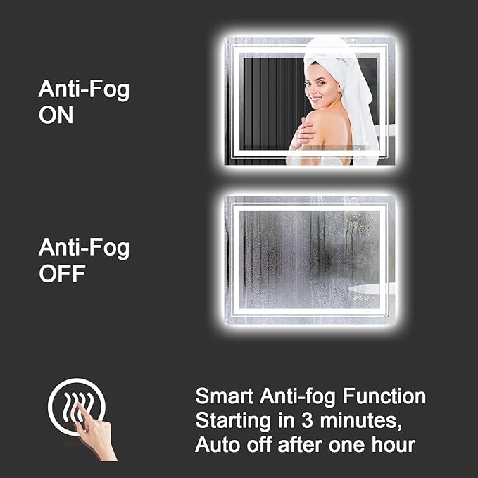 23x35 LED Bathroom Mirror with Front and Backlight, Dimmable Lighted Bathroom Vanity Mirror with Anti-Fog, Memory Function,Tempered Glass(Horizontal/Vertical)