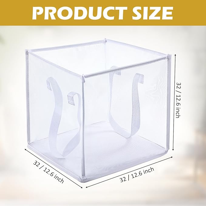 Zopeal 6 Pack Popup Laundry Hamper 13 Inch Collapsible Laundry Baskets with Handles Mesh Clothes Baskets Portable Single Layer Foldable Clothes Hamper Square Bin for Washing (White,Single-layer)