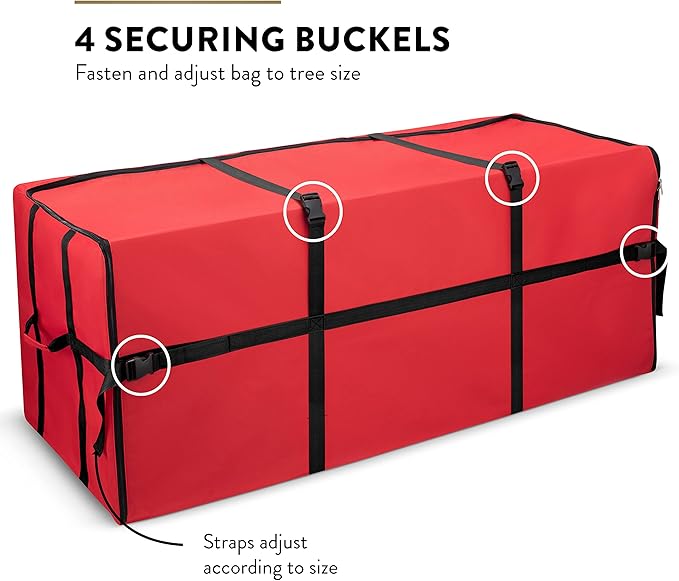 ZOBER Wide Christmas Tree Storage Bag - Maximum Accessibility - Fits 7.5 Ft Trees - 600D Oxford Fabric Christmas Tree Bag For Storage Box For Xmas - Strong, Durable Straps & Handles - Card Slot - Red