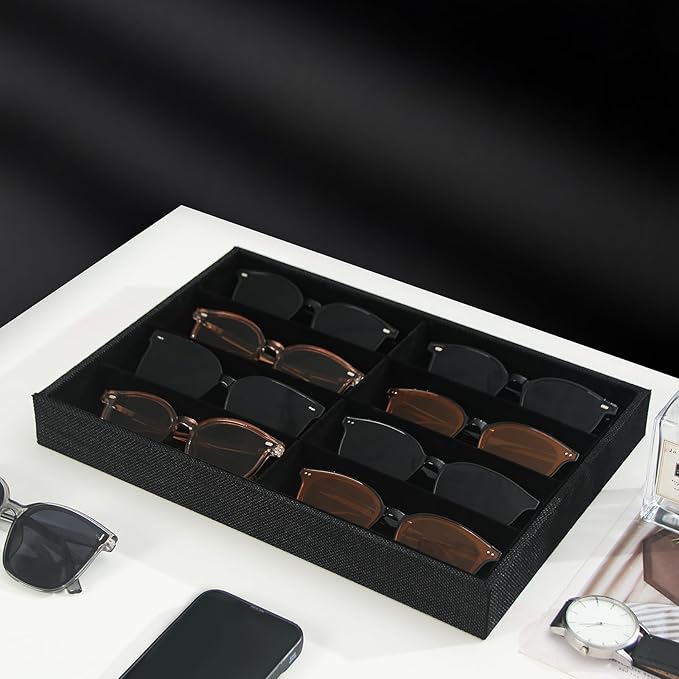 Julysky Sunglass Organizer Tray,8 Grids Watch Holder Display Jewelry Tray for Drawer, Jewelry Display Organizer Tray Box for Men （Black