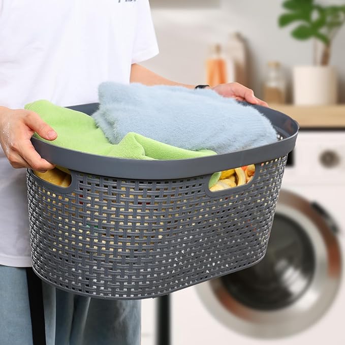 40 L Large Plastic Laundry Basket with Handles, 4 Pack Plastic Clothes Laundry Basket, 22.44" L x 14.96" W x 10.31" H, Gray