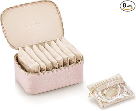 Vlando Gifts for Women, Jewelry Box with 8 Velvet Jewelry Bags Travel Jewelry Case for Women Girls Jewelry Organizer Necklace Rings Earrings Bags Gift Ideas for Birthday Bride (Pink)
