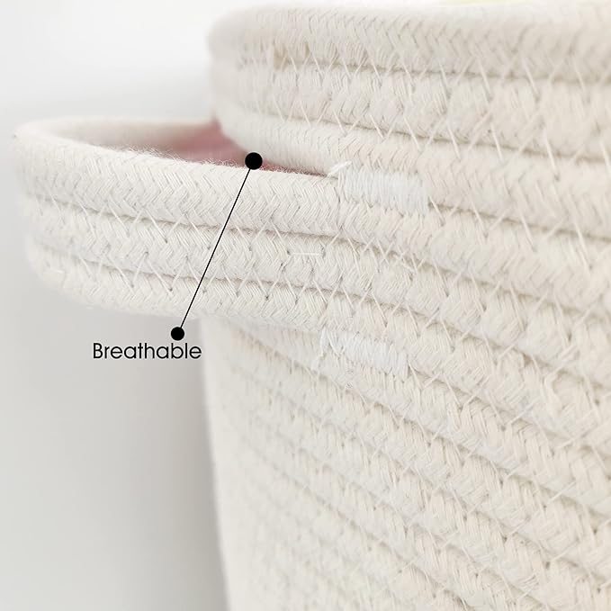 Large Storage Basket with Lid 60L, 16"Wx18"H Woven Laundry Hamper Basket with Handle, Room Decor Cotton Rope Wicker Basket Toy Organizer Bins for Clothes Blankets Pillows, Beige/White Mix includes Lid