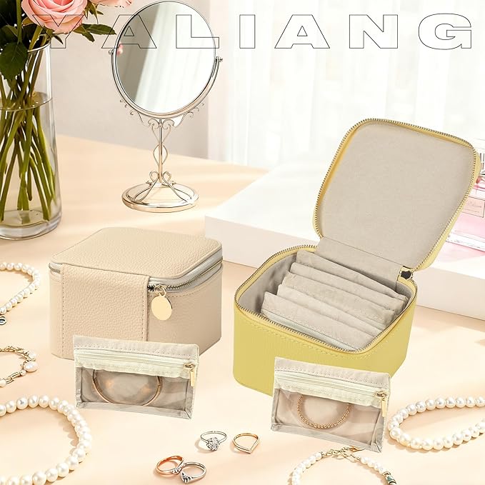 Small Travel Jewelry Box,Travel Jewelry Case with 6pcs Velvet Jewelry Pouches,Portable Jewelry Organizer Travel for Earring Bracelet Ring,Travel Jewelry Case Ideal for Travel & Home Organization